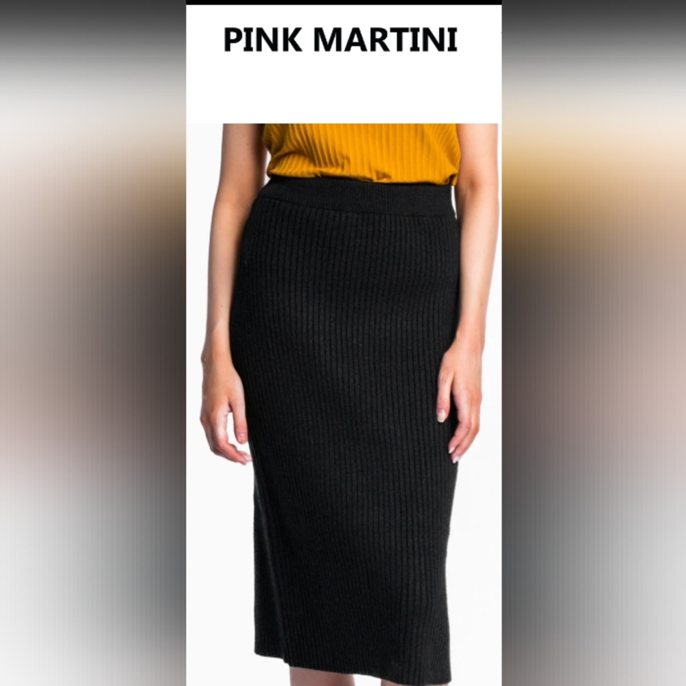 Pink Martini Black Ribbed Midi Pencil Skirt